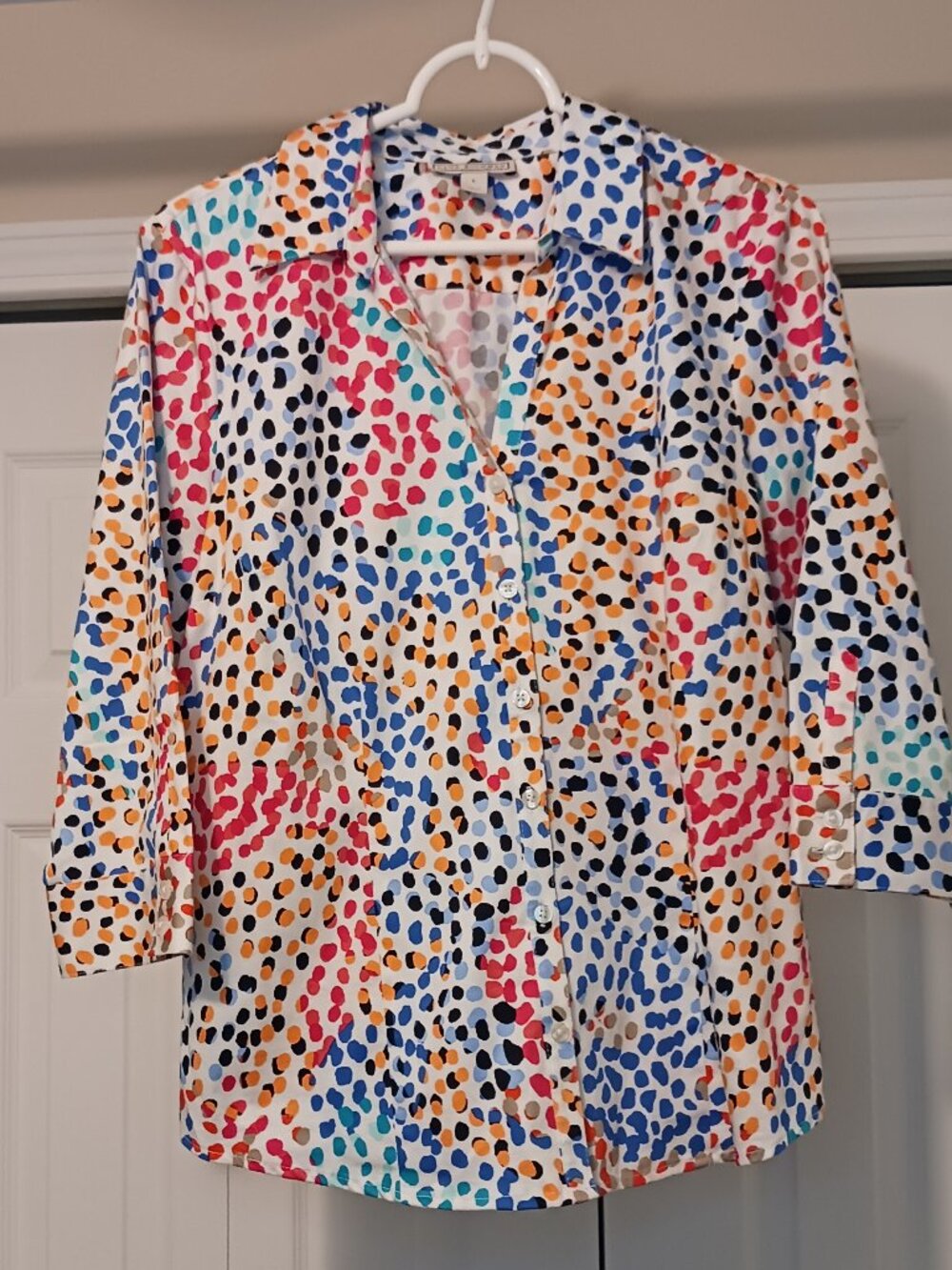 #197 3/$18 - Dana Buchman Red/Blue Button Down Top Size L